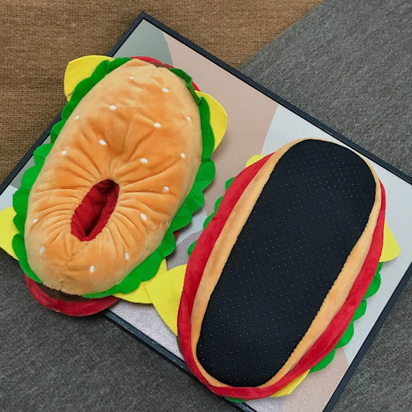 (20,5 cm) Voksne Bomuldsslippers Hamburger Varme Sko Slippers Søde Sko Gul Blød Gulv