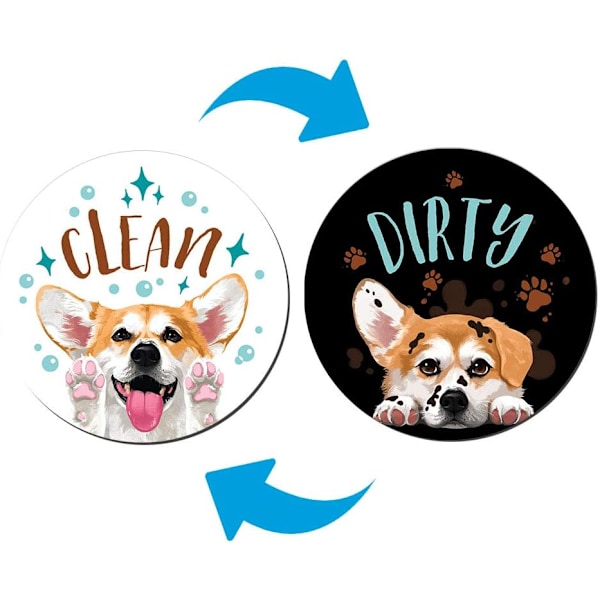 3,5 tuuman astianpesukoneen puhdas/likainen -kyltti, kaksipuolinen koriste keittiön astianpesukoneeseen, Pembroke Welsh Corgi