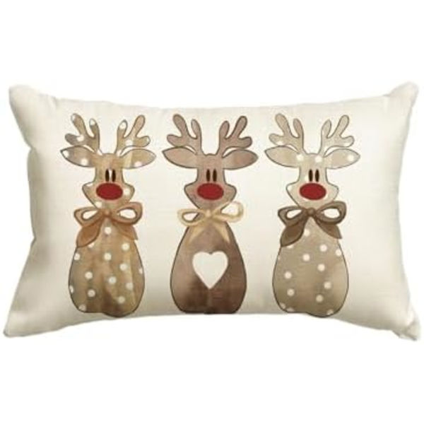 12 x 20 tuuman jouluinen polka dot -sydän-poro-tyynynpäällinen, jousi talviloma joulu tyynynpäällinen koriste