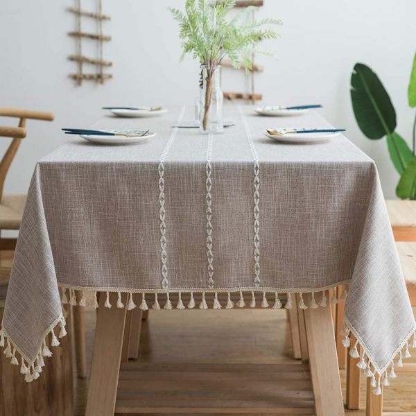 Nappe Carrée Nappe Coton et Lin Tissu avec Tassel Nappe de Tabl