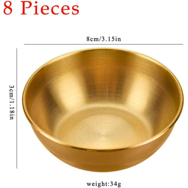 8 Pak 8,1 cm Runde Underkopper Skåle rustfrit stål Saucekopper Mini Individuelle Krydderi Pudding Krydderiskåle Appetitplader Dyppeskål, til Sus