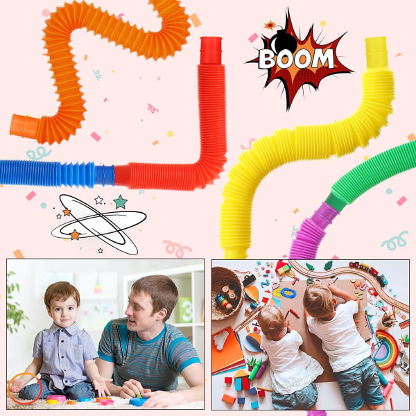 6 stk. Pop Tubes Mini Sensoriske Legetøj, Multifarvede Strækbare Rør Se