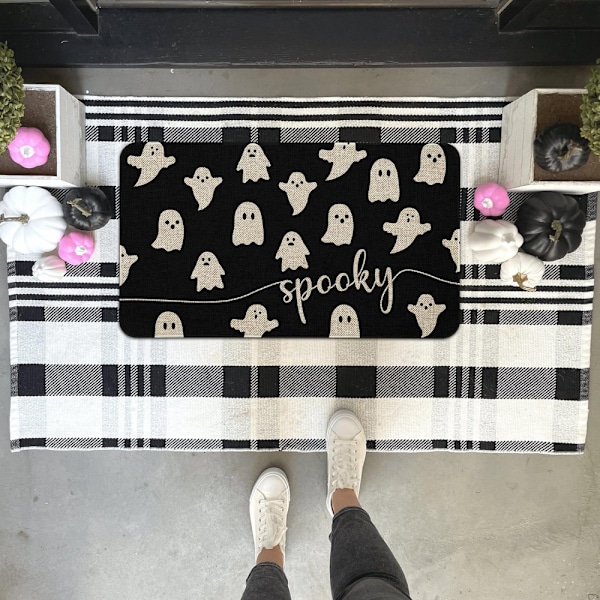 Musta Aave Halloween Tervetuloa Ovimatto Ulko- ja Sisäkäyttöön, Kestävä Liukumaton Kumipinta 40*60cm