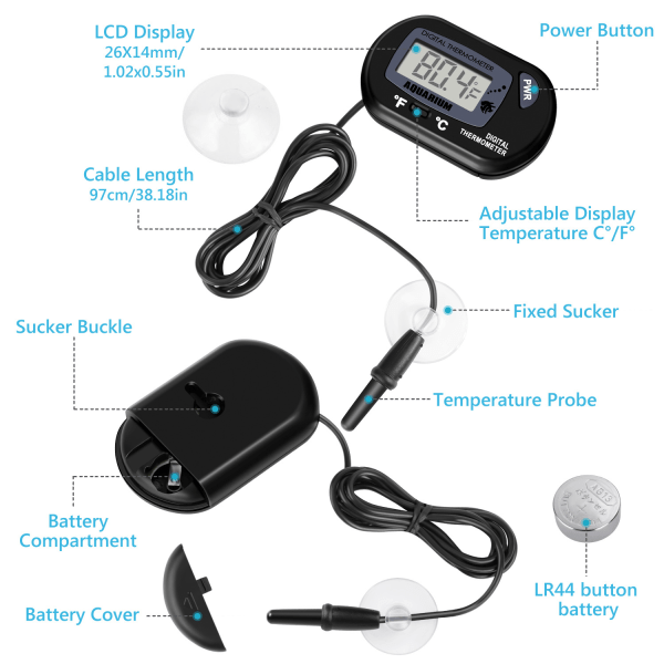 2 kpl LCD-digitaalinen akvaariolämpömittari Kalasäiliö Vesi Terr