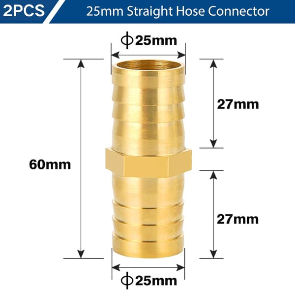 25 mm messingrørfitting, 2 stk. messingrørfitting 25 mm (1\"), lige krogmuffe-forbindelsesstykke, gevindfittings