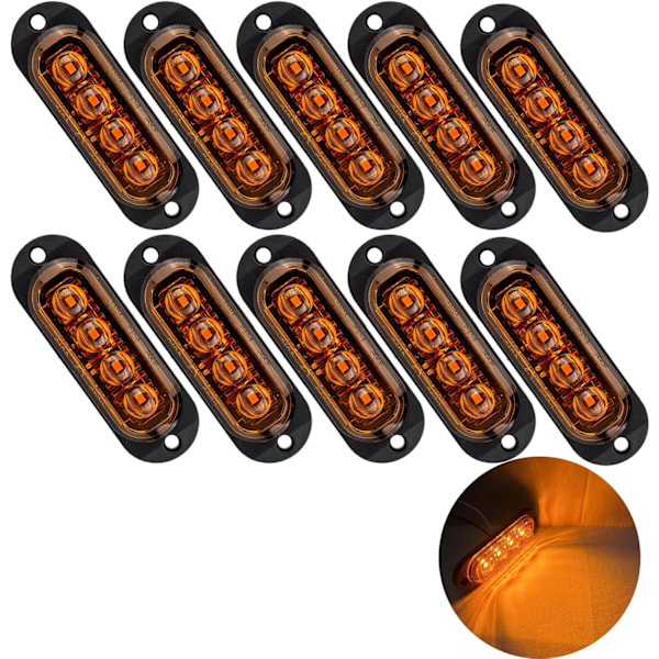 10X 4 LED Sidomarkeringsljus 12/24V LED Positionsljus Släpvagnslampa 3000K Varningsljus För Lastbil Husbil Husvagn (Gul)