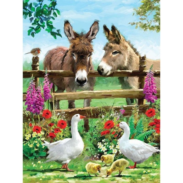 (30x40cm) 5D tee-se-itse diamond painting "Donkey & Swans" Diamond Em
