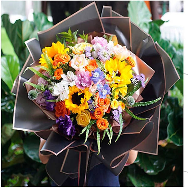 20 ark dobbeltsidet vandtæt gaveindpakningspapir til frisk blomsterbuket 58 cm (sort og pen)
