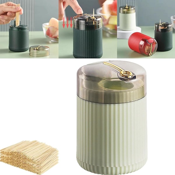 2 st (Grön) Automatisk Tandpetare Dispenser Behållare Förvaringslåda, Håll Tandpetare Hygienisk Behållare Portabel Automatisk Tandpetare Dispenser