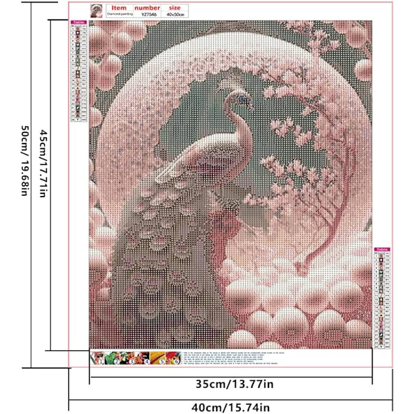 3D AI Diamantmålning Rosa Påfågel 40x50cm Diamantbroderi