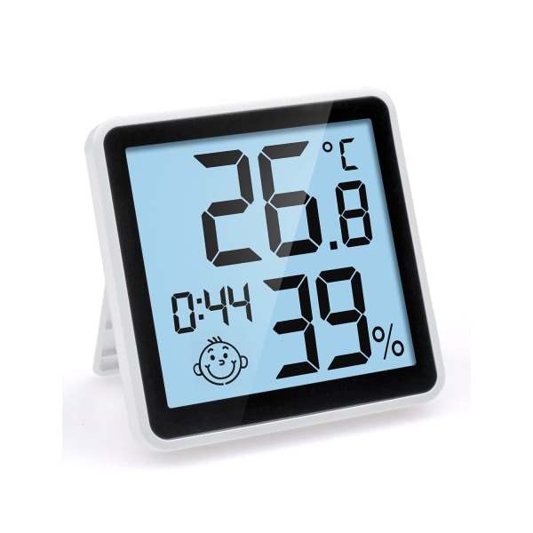 7,7 x 7,7 cm, digitalt hygrometer termometer med lysfølsom sjov