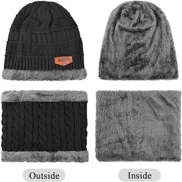 Svart barnscarf och mösspaket för pojkar och flickor