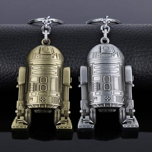 Star Wars R2-D2 nøkkelring i børstet sølv med robotgravering