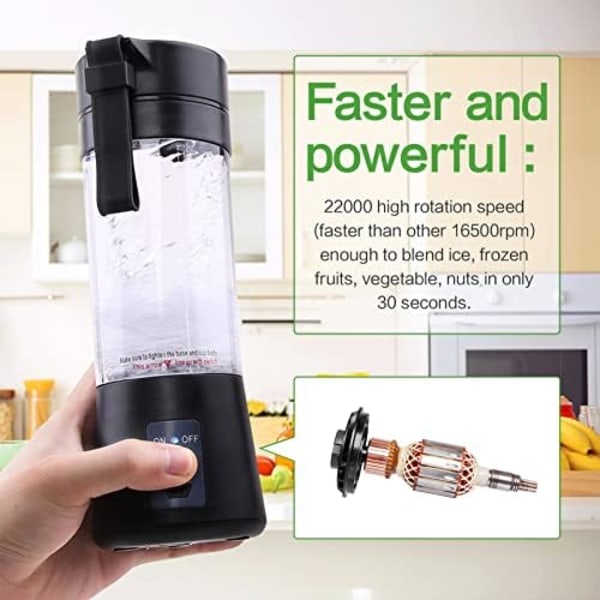 8,5x26,3cm Bärbar 380ml för Shakes och Smoothies: Personlig Storlek Enkelt Serverings Reseblandare, Mini Blender för Fruktjuice
