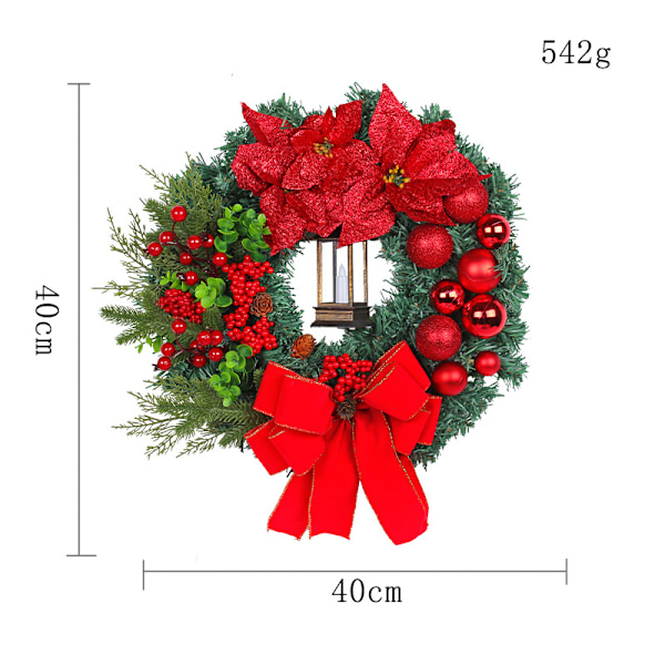 40 cm julgirlang med LED-lampor julkrans för ytterdörr festdekorationer inomhus utomhus