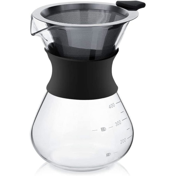 Filter kaffemaskine, 400 ml bærbar kaffemaskine kande Dryptype Filterkop Indbygget glas enkelt krop