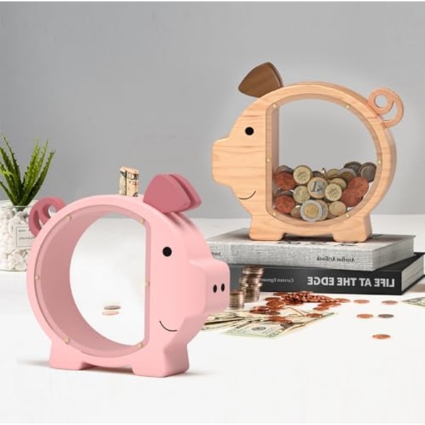 Träspargris för barn, söt spargris för pojkar och flickor, obrytbar trämyntspargris, kreativ spargris
