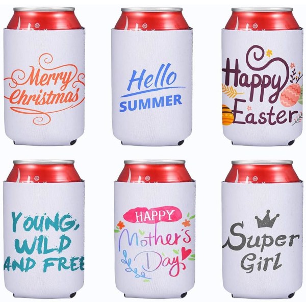 10 x 6 cm, 12-pack neoprenburkar kylare perfekta för DIY-projekt för bröllop, H White