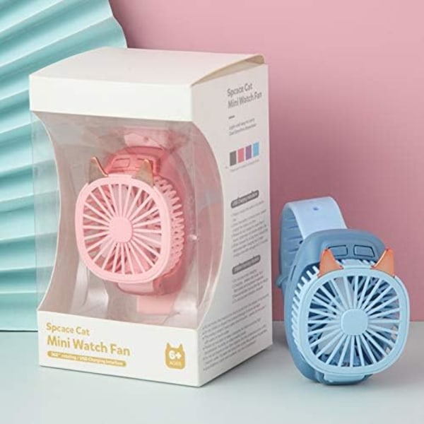 Päivitetty versio USB Ladattava Tuuletin Mukavalla Rannekkeella Kannettava Mini Tuuletinkello Sisäänrakennettu värikäs LED-valonvaihto Vaaleanpunainen