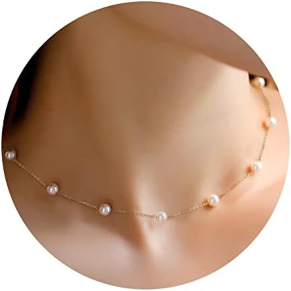 Gullperlen halskjede, 6mm perle choker for kvinner, julegave, delikat gull choker for jenter, brud, brudepike, bryllup