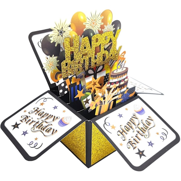 (Grattis på födelsedagen - Guld) 3D Grattis på födelsedagen Kort, Pappers Pop-up Grattis på födelsedagen Kort Gratulationskort med Tomt