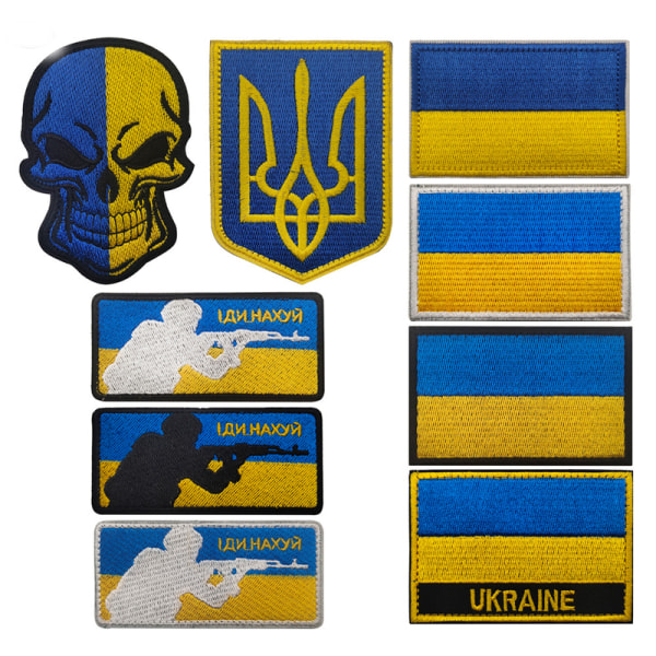 Parti med 9 ukrainsk soldatflagga broderiarmband Kardborremoral