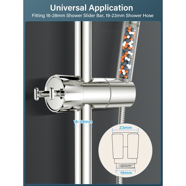 Dusjhodeholder - Justerbar Universal Dusjhodeholder med 2 Kroker for 16 til 28 mm Dusjstang