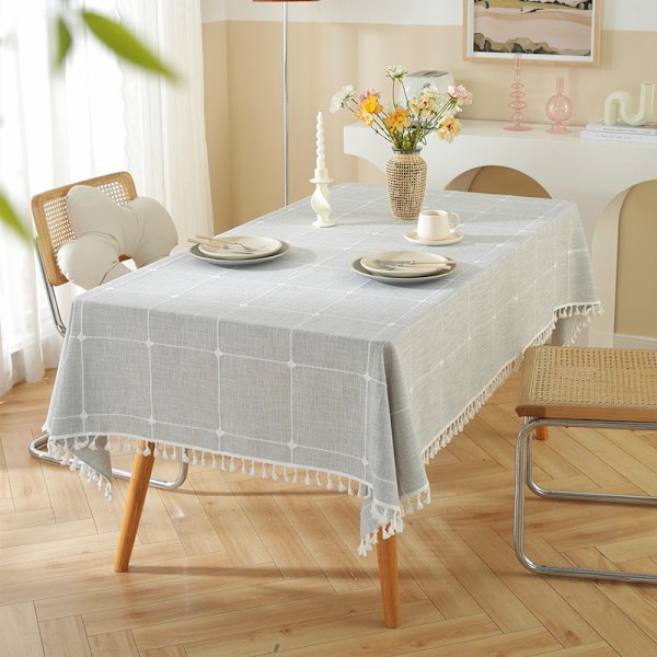 140x180cm Bordduk Rutig Bordsduk Rektangulär Bomull Linne Grå Bordsdukar Torkas Ren med