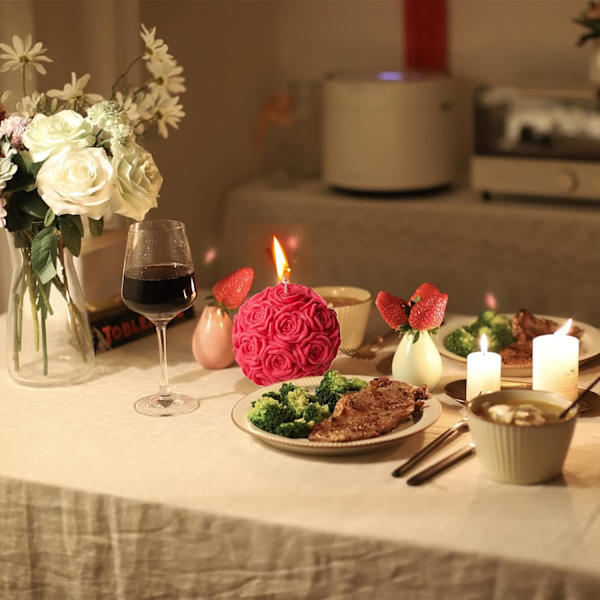 Stor 3D Rose Ball Lys Form Rose Blomster Valentinsdag