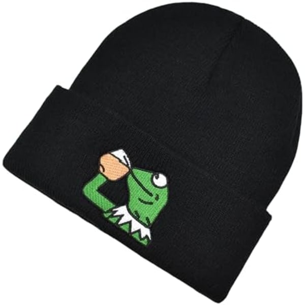 Svart vinter Kerrmit Grodhatt Beanie Rolig Groda Sippar Te Stickad Mössa för Män Kvinnor