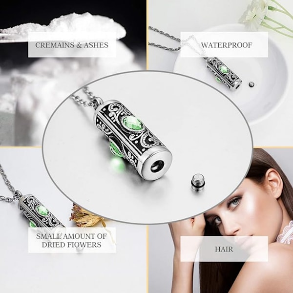 Kristallationsurna Halsband för Aska Minnessak Urna Smycken för Mänsklig Aska Rostfritt Light Green