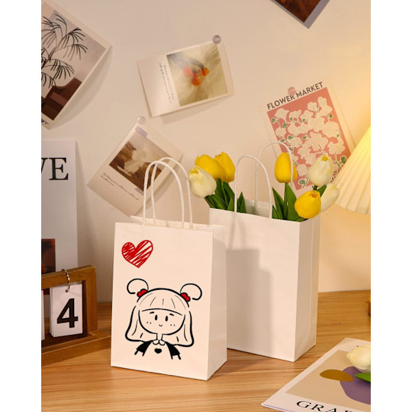 Hvid 60X 21x16x8cm Brun Kraft Papirpose med Håndtag Gave Brun Kraftposer til Fødselsdag Bryllup Tha