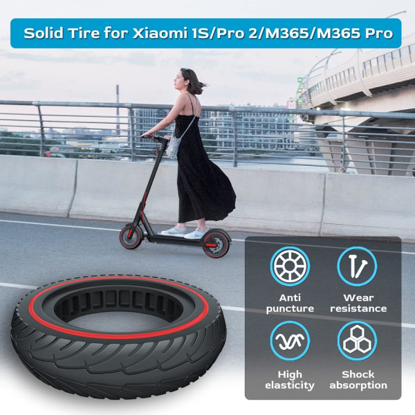 2 stk. Solid Dekk for Xiaomi M365 El-Scooter, Anti-Skli Anti-