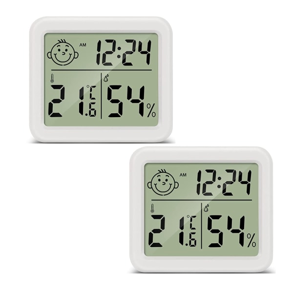 (Hvid 2 stk.) 8x7x1cm, LCD Home Termometer Hygrometer Digital