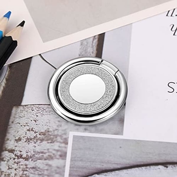 (Silver) Mobilringhållare Fingerstöd Roterar 360° Grader & 180° Grader Justerbar för att Passa Dina Behov Hjälper till att Stabilisera Telefonen för Selfies Ställ