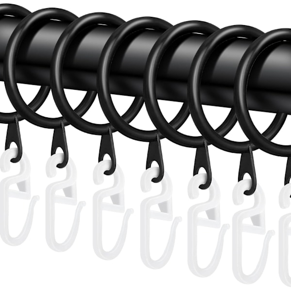 40 stk. Sorte Metal Gardinringe og Gardinkroge, 30 mm Indvendig Diameter til Bruseforhæng, Gardiner, Gulv til Loft Gardiner (Sort)