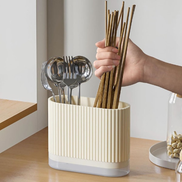 Köksredskapshållare, Bestickställ, Redskapshållare, Bestickorganisatör i plast, Beige Bestickhållare, Förvaringsorganisatör för köksredskap på bänkskivan
