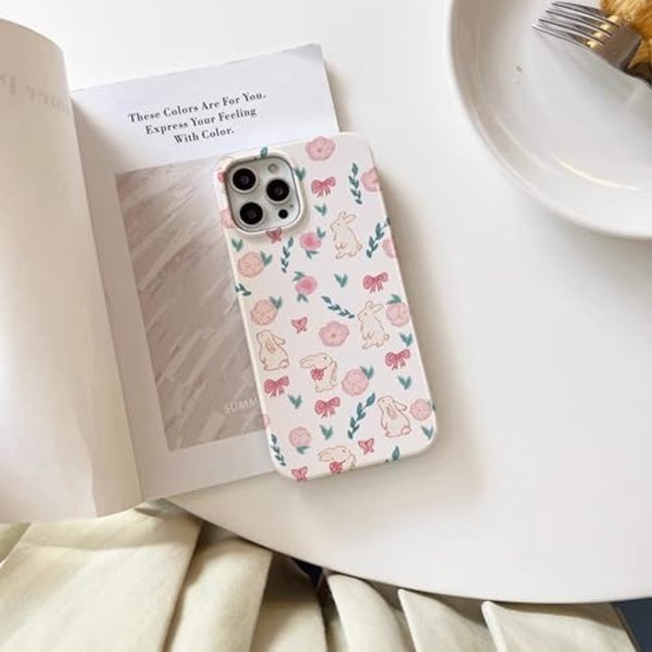 Rosa Blommig Kanin Telefonfodral för iPhone 15 Pro Max, Söt Korea 3D Kanin Blomma Cartoon Fodral för Kvinnor Flickor
