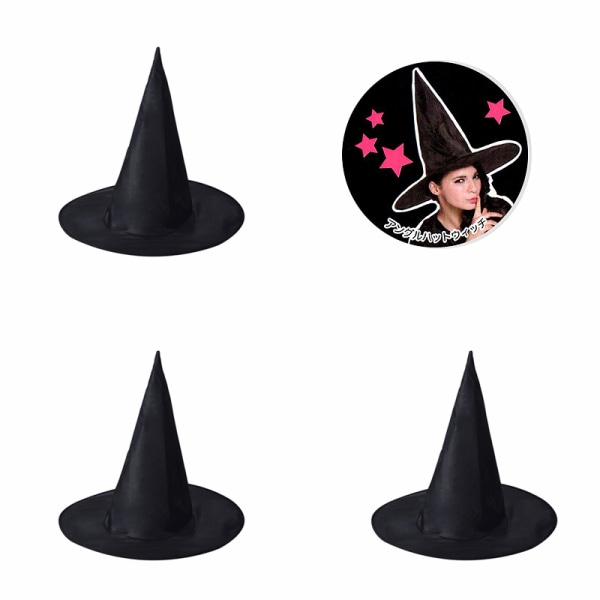 3 stk Svart Halloween Hatt Oxford Stoff Trollmann Hatt Sminke Kostyme Rekvisitter Heksehatt Heksehatt (S)