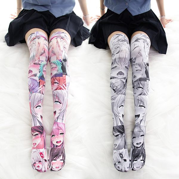 3D japanska anime tryckta strumpor Cosplay söt lång Ahegao S