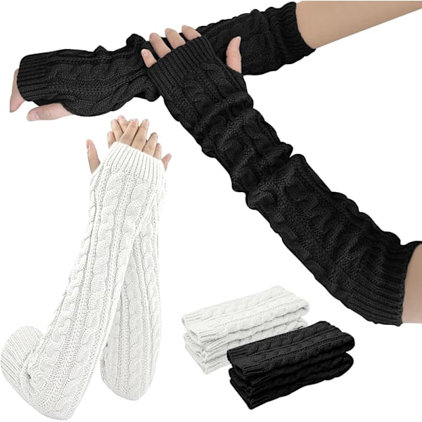 Par Fingerlösa Vantar, Långa Stickade Vantar, Fingerlösa Vantar Armvärmare, Stickade Vantar med Tumhål