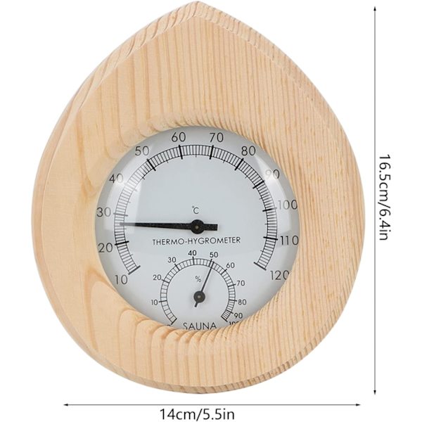Sauna termo-hygrometer, dråbeformet træ 2 i 1 termometer hygrometer med store tal