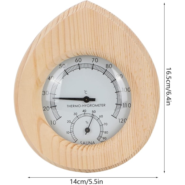 Sauna Thermo-Hygrometer, Drop Shaped Wooden 2 in 1 Thermometer Hygrometer with Large Numbe