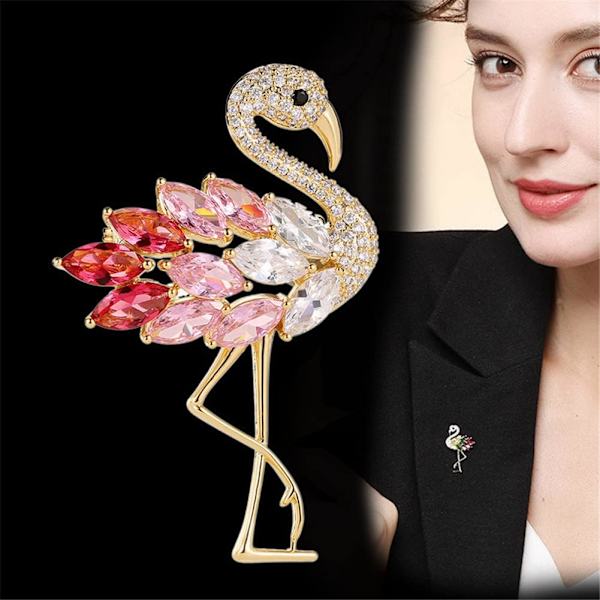 5,3×1×4cm Flamingos Vildt Dyr Brosche Lapel Nål Kvinders Rhinestone Krystal Yndefuld Emalie Fugl Brosche Brosche Nål til W