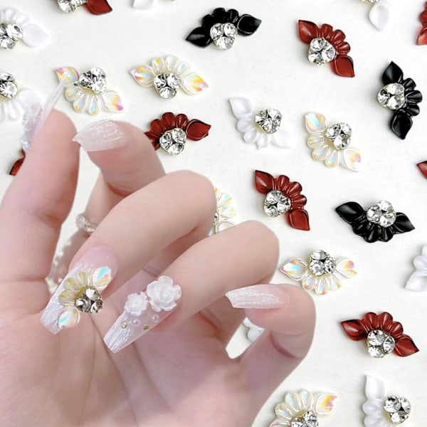 10 stycken blommiga nagelcharms 3D färgglada blommiga nageldekorationer med strassdesign - Perfekt för kvinnor och flickors nageltillbehör