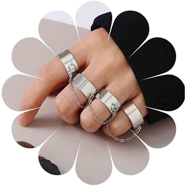 Stakbare Punk Finger Ring Sæt med Gotisk Åben Kæde til Mænd eller