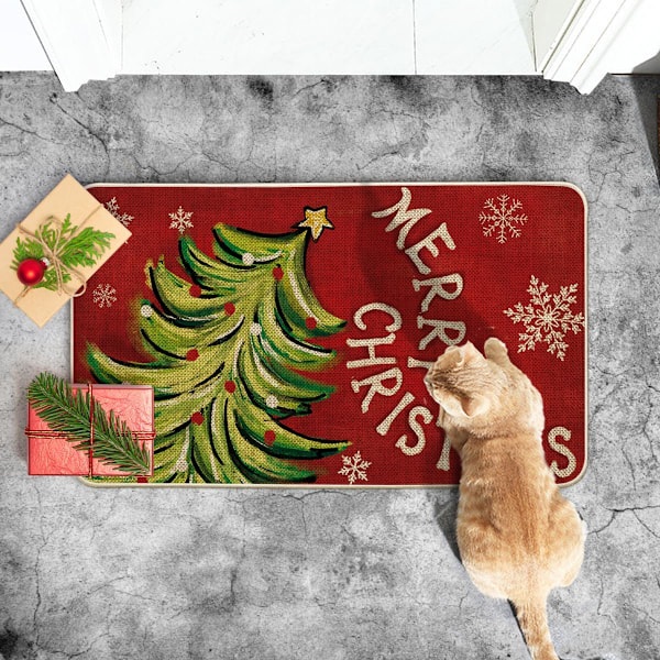 1 stk   Juletrær Glad Jul Dørmatte, Snøfnugg Vinter Hjem Decor Lav Profil Bryter Teppe Dør Matte Gulv Matte for Ind