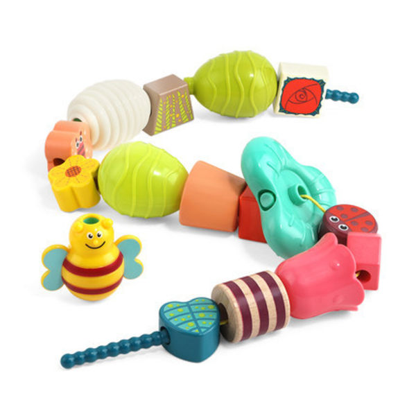 Træsnøreperlelegetøj med nummer til 1-årig pige, Montessori-legetøj 2-årig finmotorik