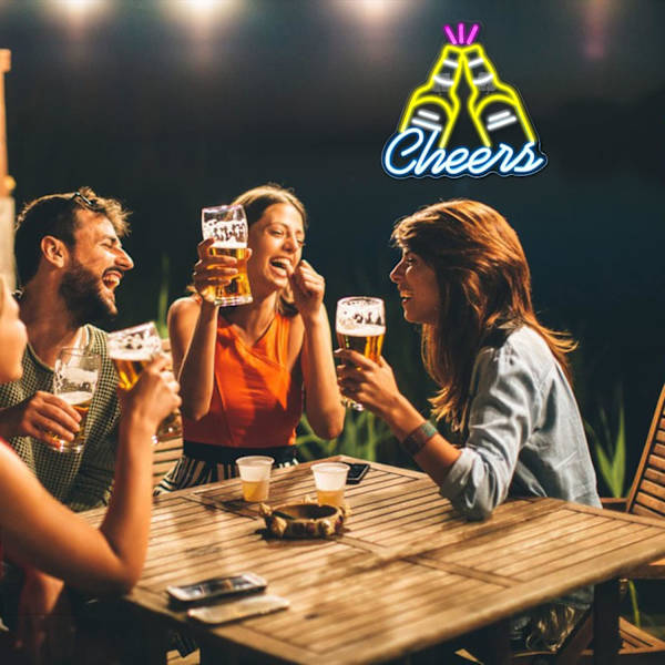 Öl Cheers Neon Skylt Bar Gul och Blå LED Ljusskylt för Vägg
