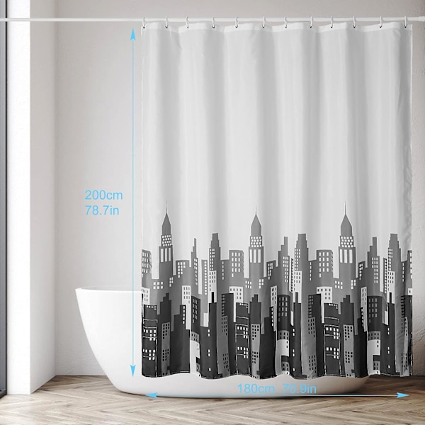 180 x 200 cm Snabbtorkande Duschdraperi, Vattentätt Duschdraperi i Polyestertyg, Maskintvättbart, Halvtransparenta Badrumsgardiner med 12 Krokar